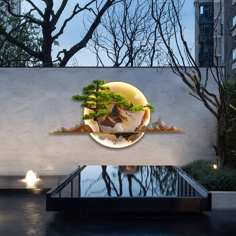 户外别墅庭院背景墙装饰壁灯w新中式太阳能花园防水入户大门过道