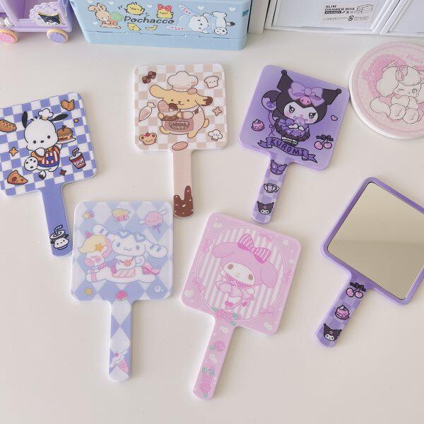 手持化妆镜便携可爱手柄式手拿小镜子随身方形补妆镜学生库洛米