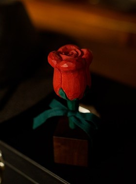 木刻自习室原g创木雕玫瑰花摆件扩香器纯手工可爱质感情人节七夕