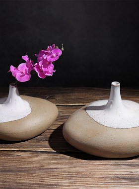 中式禅意鹅卵石粗陶麻点s陶瓷工艺品花插摆件家居样板房软装饰品