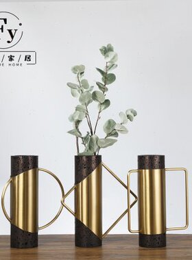 新款北欧花瓶摆件客厅软装品插花创意几何艺术装饰不锈钢轻奢花器