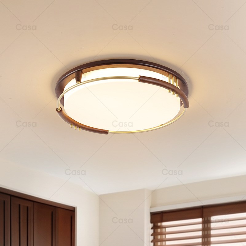 南洋中式卧室实木复古o吸顶灯法式客厅全铜简约古典大气书房灯cas