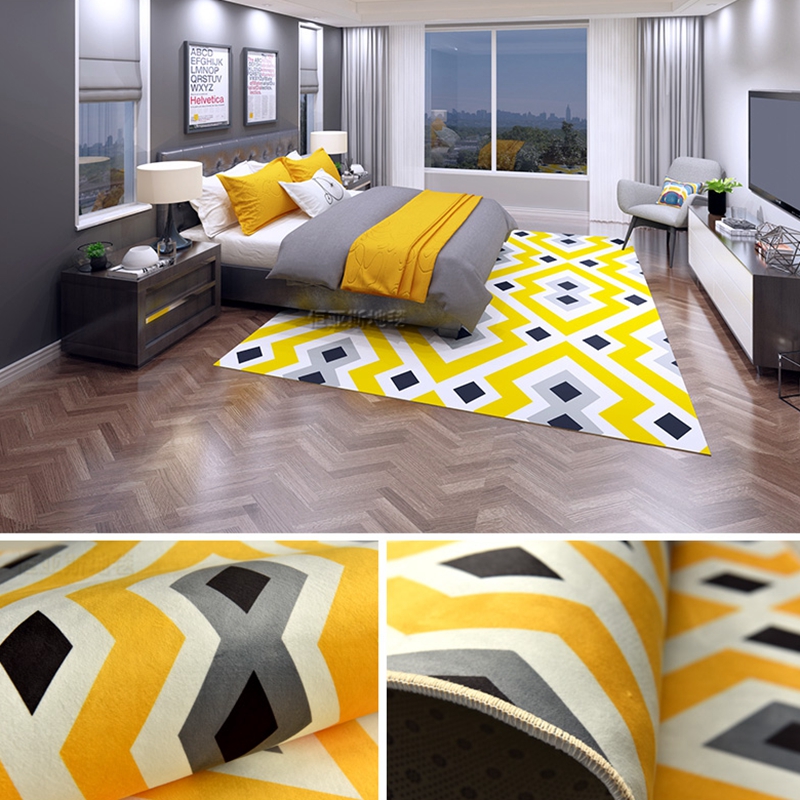 简约几何图案家居地毯客厅卧室床边北欧黄色地垫阳台飘Z窗满铺定