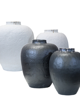 新中式素雅黑白色陶瓷大花瓶酒店售楼处摆K场现代简约样板房间花