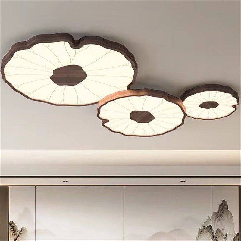 北欧实木客厅灯简约现代大气大厅主灯卧室灯具Q日式复古荷叶吸顶