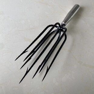 桩芯钢鱼叉加粗灯笼手工全钢倒刺七齿鱼叉和大倒刺鱼叉老式铁打