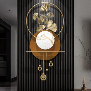 入户玄关银杏叶金属壁饰客厅电视背景墙壁挂饰木格栅装饰挂件铁艺