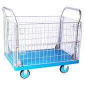 双扶手平板车手推车搬运车带围栏静音四轮拖货护栏推货车周转推车