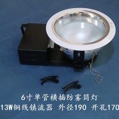 安尚6寸单管横插防雾筒灯白色边13W铜线镇流器开孔170库存甩卖