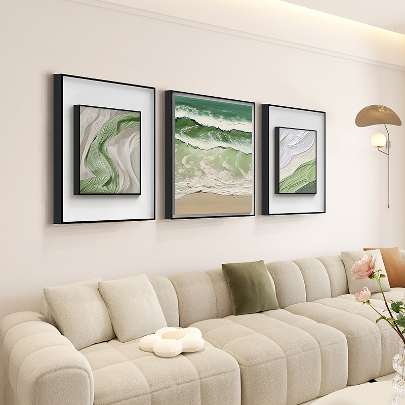 定做漾青奶c象油绿色抽色彩装画客厅发沙背画景墙面画挂大饰气风