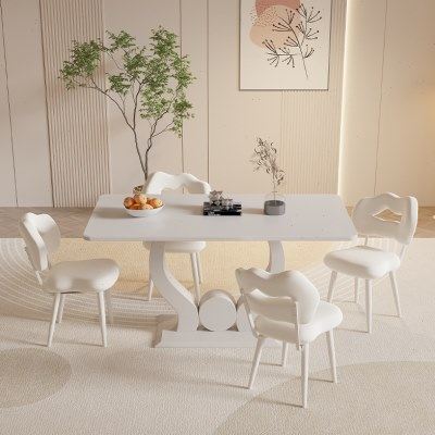 奶油风白色岩板餐桌现代新款家用餐桌椅组合轻奢极简长方形饭桌子,住宅家具,岩板餐桌,淘宝优惠券,粉丝福利购,淘宝优惠卷