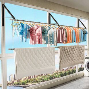 隐形晾衣架壁挂免打孔家用窗户飘窗晒阳台简易挂架墙壁折叠凉衣杆