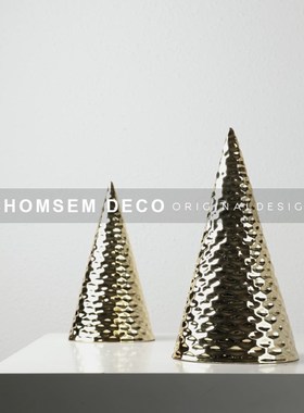 现代样板房间创意金色圣诞树v造型艺术摆件酒店民宿客厅书房工艺