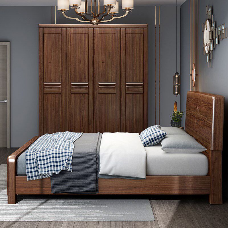 轻奢奥古曼胡桃木实木衣柜简约现代中式四门大衣橱卧室储物收纳柜