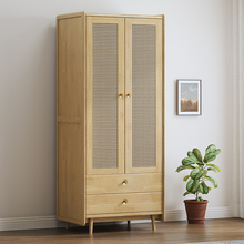 实木藤编衣柜日式收纳柜家用对开门衣橱卧室民宿家具两门三门衣柜