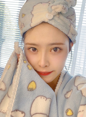 可爱浴巾式浴袍宿舍学生裹巾吸水速干女生夏天洗澡浴帽毛巾三件套