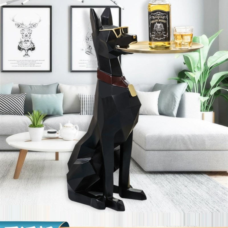 网红落地大型狗轻奢托盘玄关客厅摆件杜宾犬艺术高W级感家居装饰