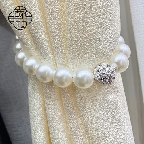 窗帘配件辅料免打孔窗帘扣欧式绑带束带绑绳磁铁珍珠扣扎带挂饰带