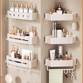 卡贝奶白免打孔浴室厕所洗漱台墙上收纳挂架卫生间三角置物架壁挂