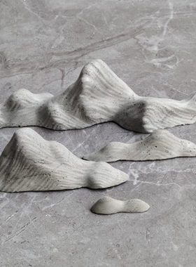 手工水泥制假山笔架家居书房苔藓微景观花盆鱼缸造景装饰摆件一组