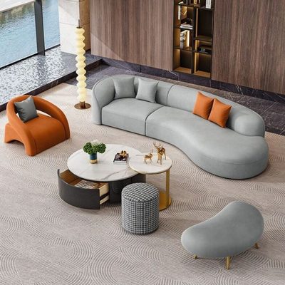 轻奢小户型酒店大堂办公室接待美容院弧形沙发休息区接待组合茶几