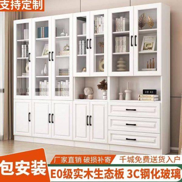实木书柜玻璃门家用现代简约书架书橱组合客厅防尘落地储物展示柜,住宅家具,组合书柜,淘宝优惠券,粉丝福利购,淘宝优惠卷