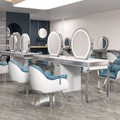 网红理发店镜子发廊专用双面四面美发镜台带柜子大理石剪发烫染桌