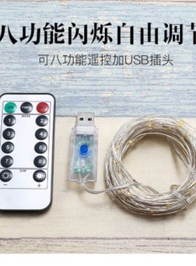 USB10米100灯紫色带遥控装饰H礼盒圣诞8功能遥控铜线灯串