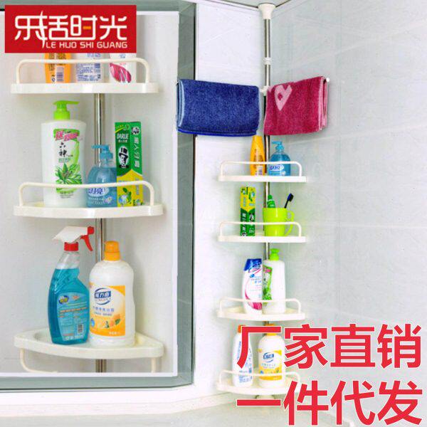 浴室置物架不锈钢伸缩杆顶天立地卫生间厨房三角收纳层架子免打孔