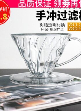 V60树脂透明过滤杯手冲单品咖啡锥形简约螺旋导流滴滤杯V01/V02
