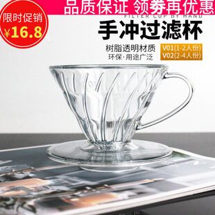V60树脂透明过滤杯手冲单品咖啡锥形简约螺旋导流滴滤杯V01/V02