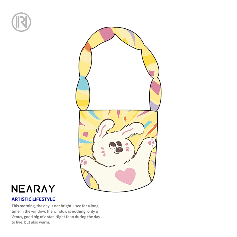 尼睿x一颗仙桃 新款单肩水桶包可爱好运小狗P帆布包日常通勤包女
