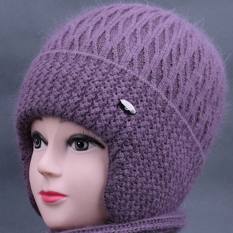 冬天中老a年人帽子女妈妈兔毛线帽加绒厚保暖护耳帽老人奶奶针织