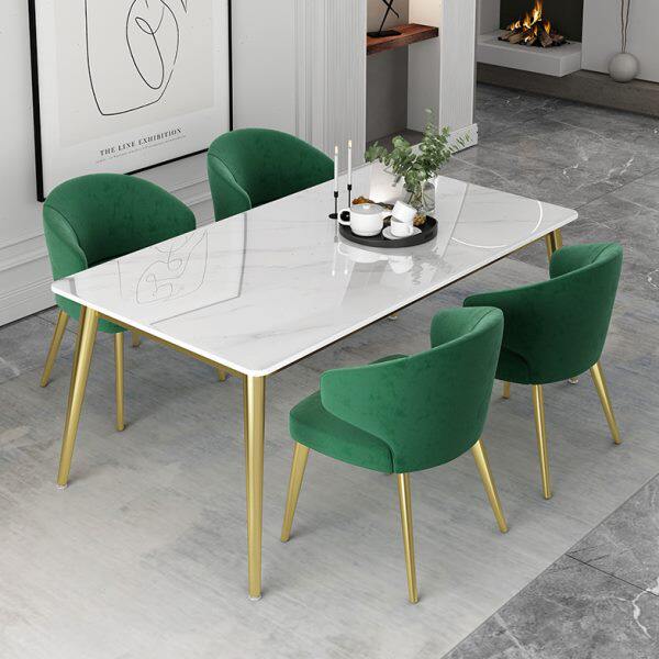 北欧大理石餐桌家用小户型轻奢岩板餐桌椅组合现代简约长方形企鹅
