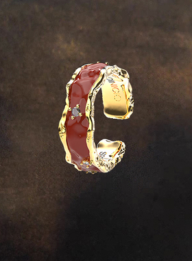 [papi酱同款]OINICtIO初印沉积系列925银暗红滴胶金戒指女情侣对