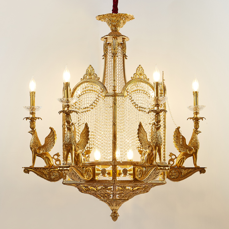 法式全铜水晶吊灯欧式复古典雅别墅D餐厅客灯创意奢华会所蜡烛吸