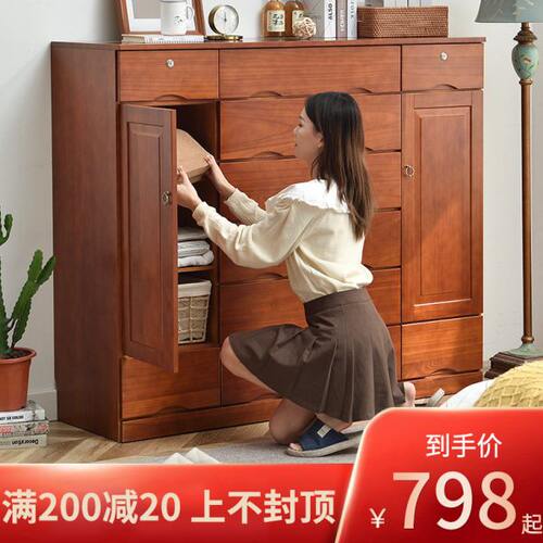 带门五斗柜多功能卧室抽屉式储物收纳柜子家用特价多层实木十斗橱