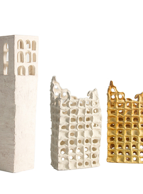 现代简约镂空陶瓷几何网格花瓶摆件样板J间民宿酒店客厅玄关装饰