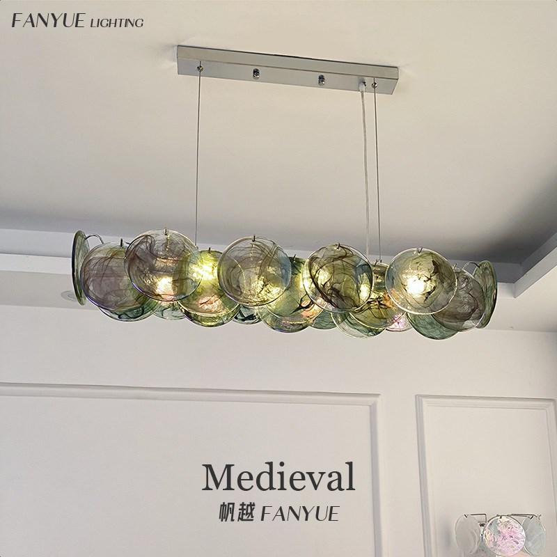 复古餐厅灯法式吧台吊灯轻奢高级感穆拉诺绿色P玻璃餐桌长条装饰