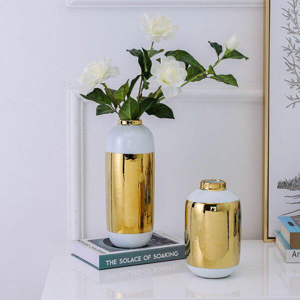 北欧极简现代轻奢金色陶瓷花瓶摆件电视柜客厅干花插花器软装饰品