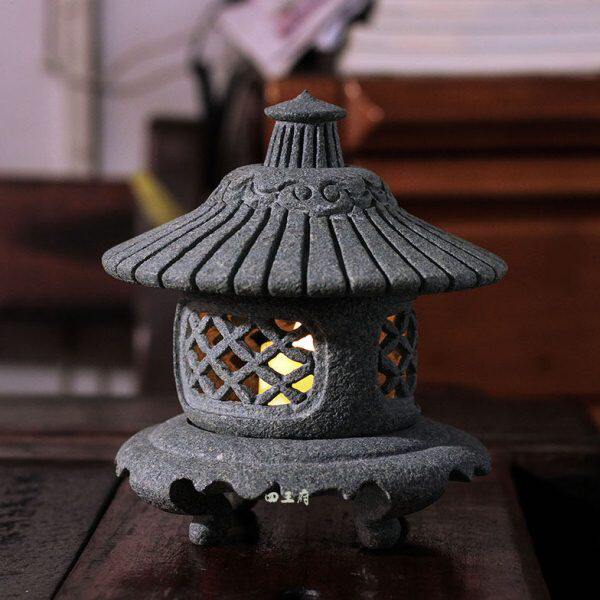 新中式小宫灯摆件茶道家居饰品禅意茶空间收藏工艺品青石塔石灯笼