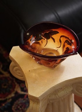 孤品一枚橙 样板间售楼x部摆件床头柜茶几压书玻璃手工饰品