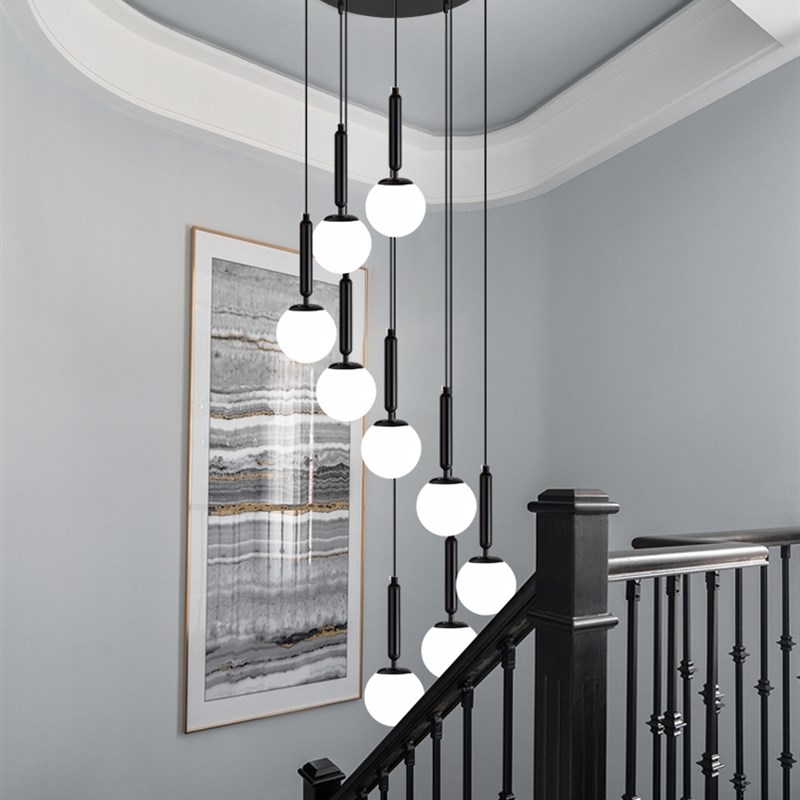 复式楼梯吊灯长吊灯别墅酒店大厅高层旋转轻奢北欧V现代简约楼梯