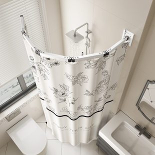 可折叠浴帘弧形浴室卫生间干湿分离法式窗帘隐形防水新型淋浴隔断