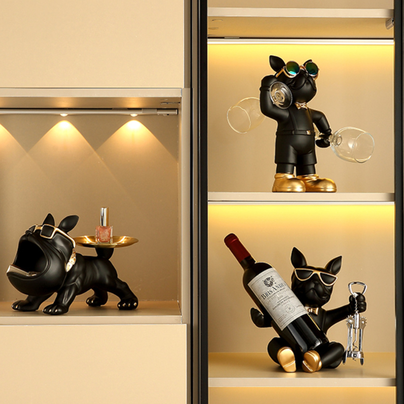 轻奢高级感法斗狗k红酒架摆件客厅玄关酒柜家居装饰品酒托乔迁礼