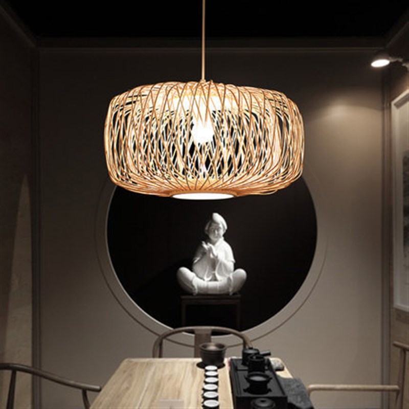 田园竹艺日式灯j具东南亚风格个性创意餐厅卧室民宿中式竹编吊灯