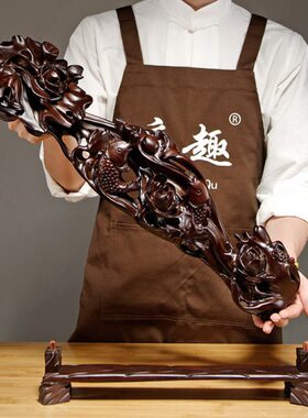 黑檀木雕连年有鱼如意摆件年年有余家居客厅电视柜装饰工艺品送礼