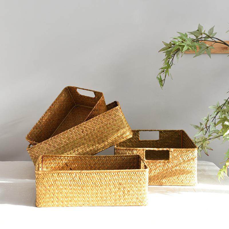 编zhunling长方形桌面收篮纳筐整理筐盒竹编织编子储物置收物篮子,收纳整理,脏衣篮,淘宝优惠券,粉丝福利购,淘宝优惠卷