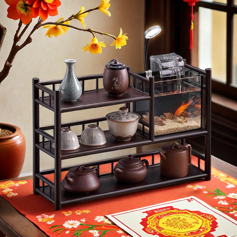 茶鱼 楠竹置物架收n纳架茶架博古架茶壶架子茶具桌面鱼缸工艺茶盘