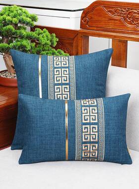 新中式刺绣抱枕简沙客靠垫办公室厅卧室轻发F967THMM奢长方形腰枕